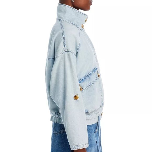 Blank NYC Button Faded Distressed Denim Jacket with Roll Tab Sleeves NWT - Picture 10 of 12